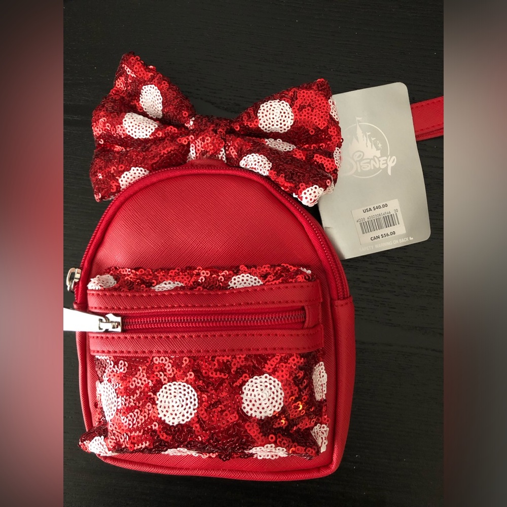 Disney Parks Loungefly Minnie Mouse Bow Backpack Styled Wristlet - NWT